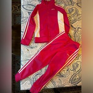 Girls size 6, Adidas tracksuit pink and white